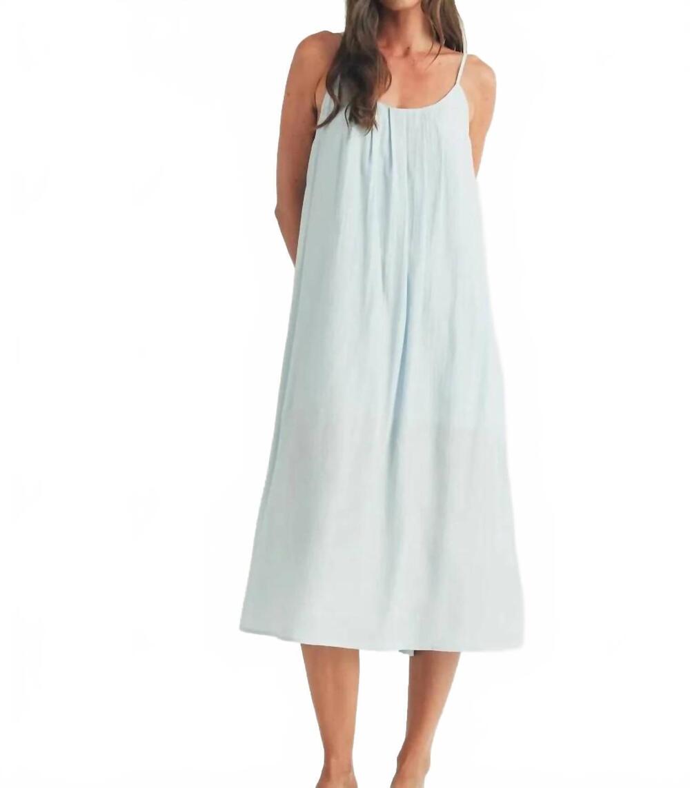 NEW ELLE GREY pleated sleeveless midi dress in blue skies